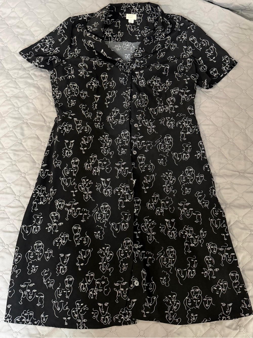 a new day Black Midi Dress with White Abstract Face Print